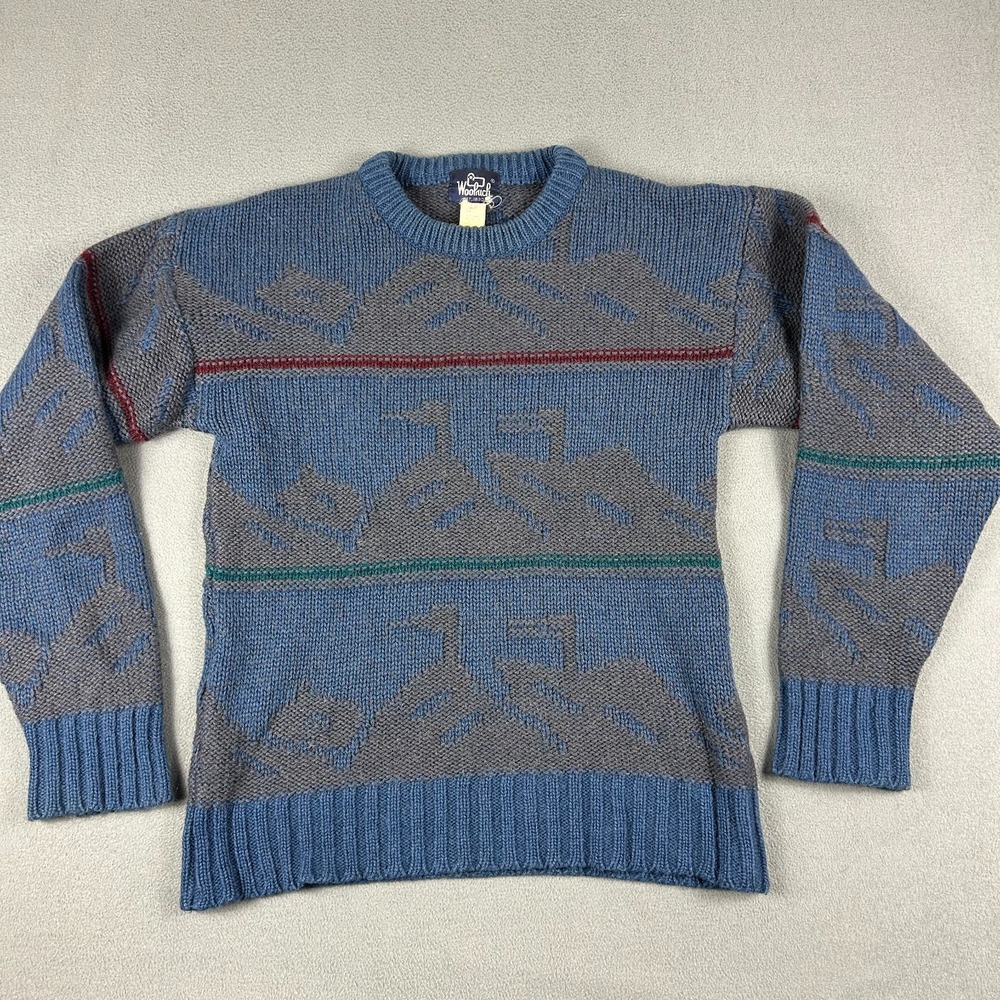 Vintage Woolrich Sweater Mens XL Navy Blue Fair Isle Wool Mohair‎ Fisherman READ